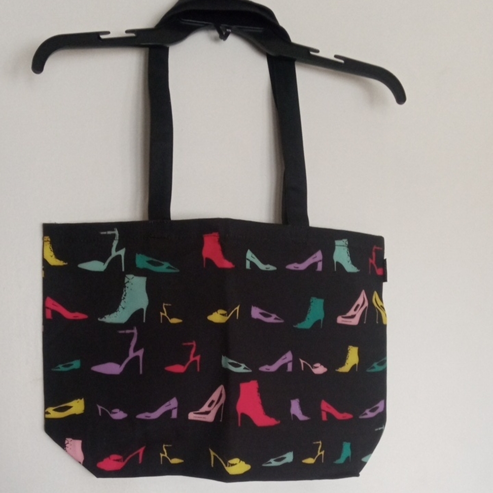 Tote Bag 17"X12" Approx. Black With Colorful Shoes New . No Zipper